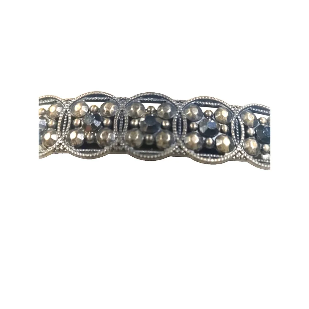 Gun Metal Black Rhinestone Hair Barrette Tension Clip Geometric Shape Circles...